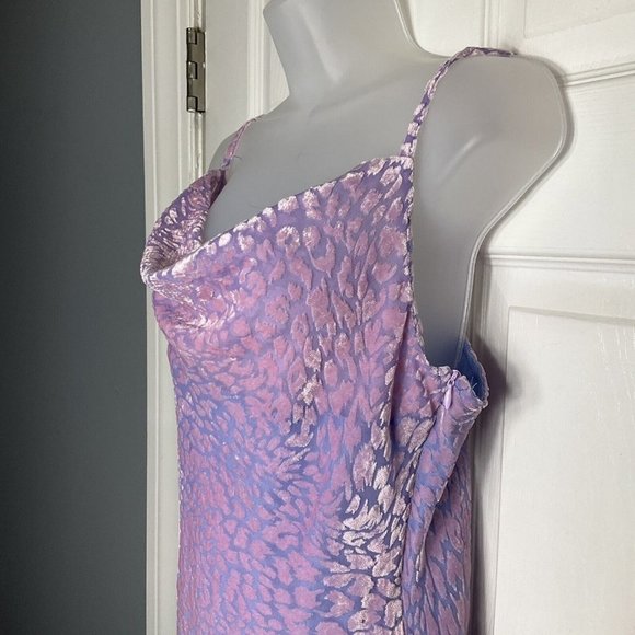 NWT Nasty Gal Animal Print Cowl Neck Mini Slip Dress Pink Purple Velour Size 8 - Picture 9 of 16